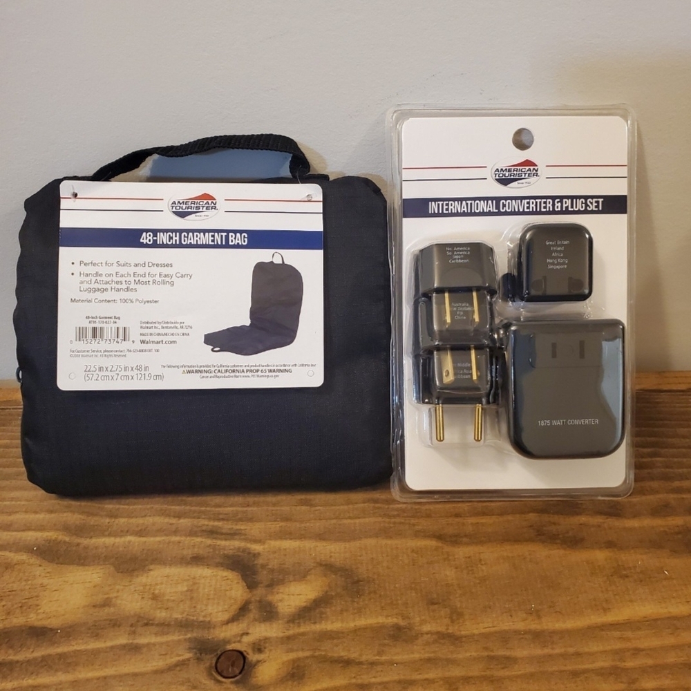 American Tourister Garment Bag & Power Adapter Set